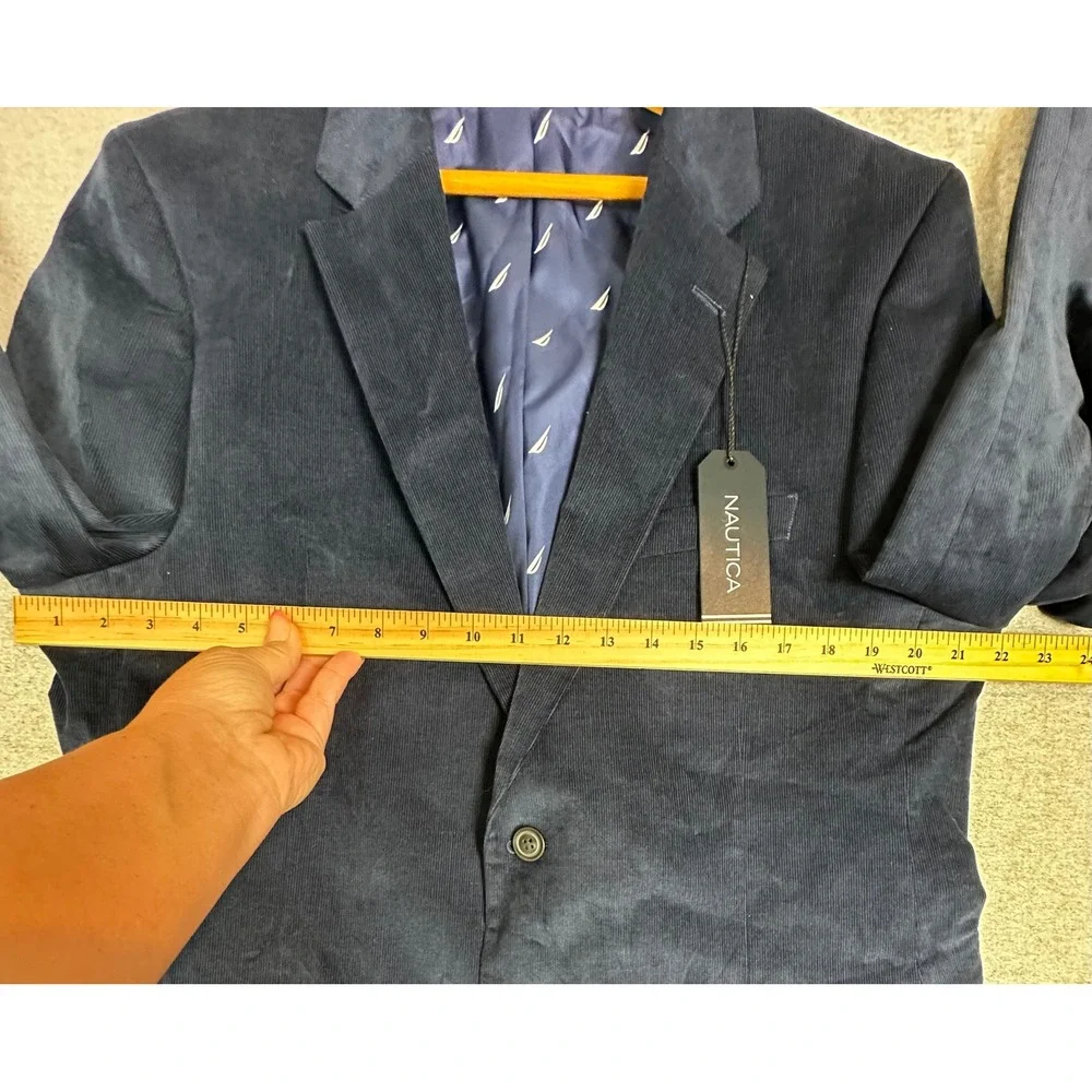 NWT Nautica Blazer 44R Modern Fit Navy Corduroy Elbow Patch Active Stretch